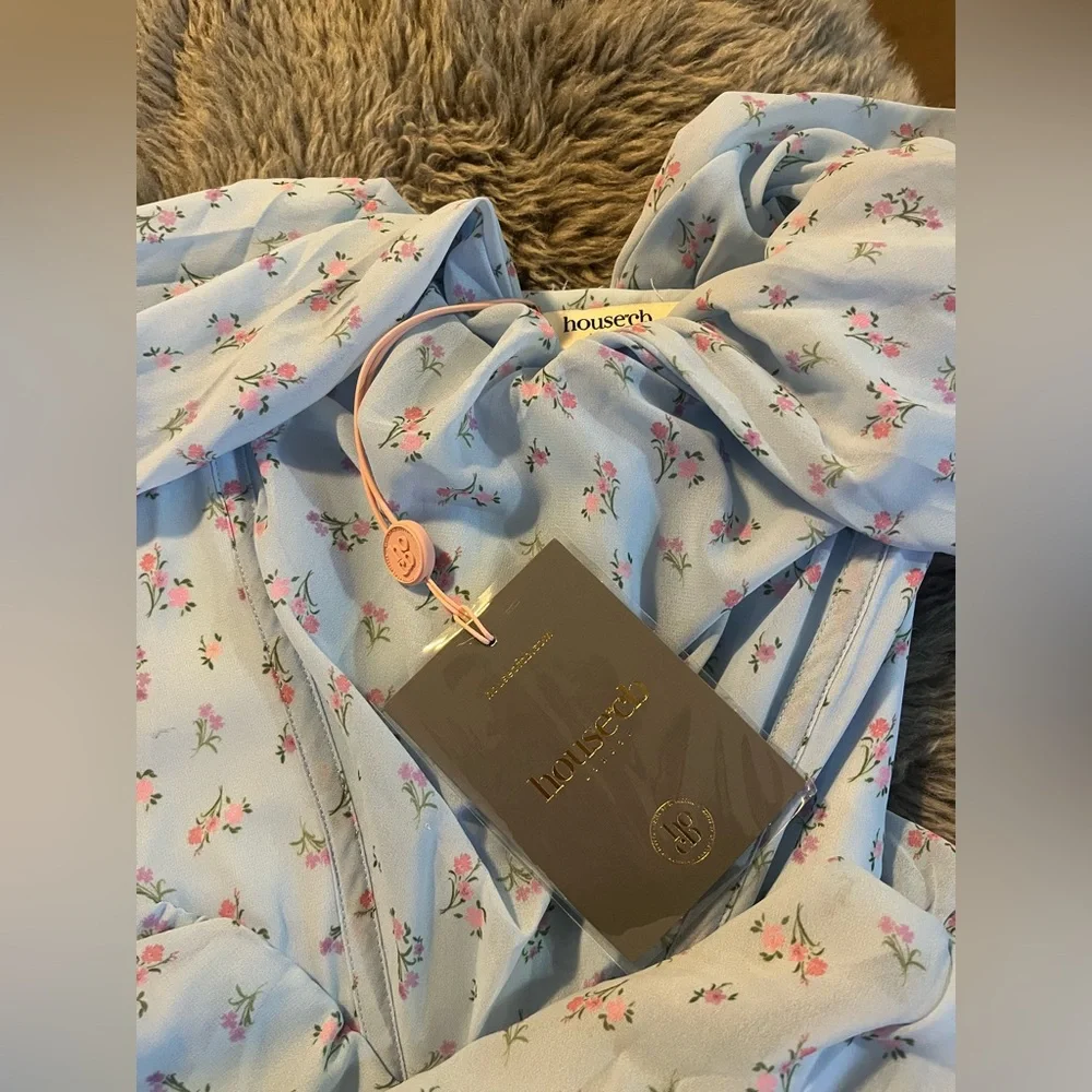 NWT House of CB Blue Floral Draped Corset Mini Dress - Picture 5 of 6